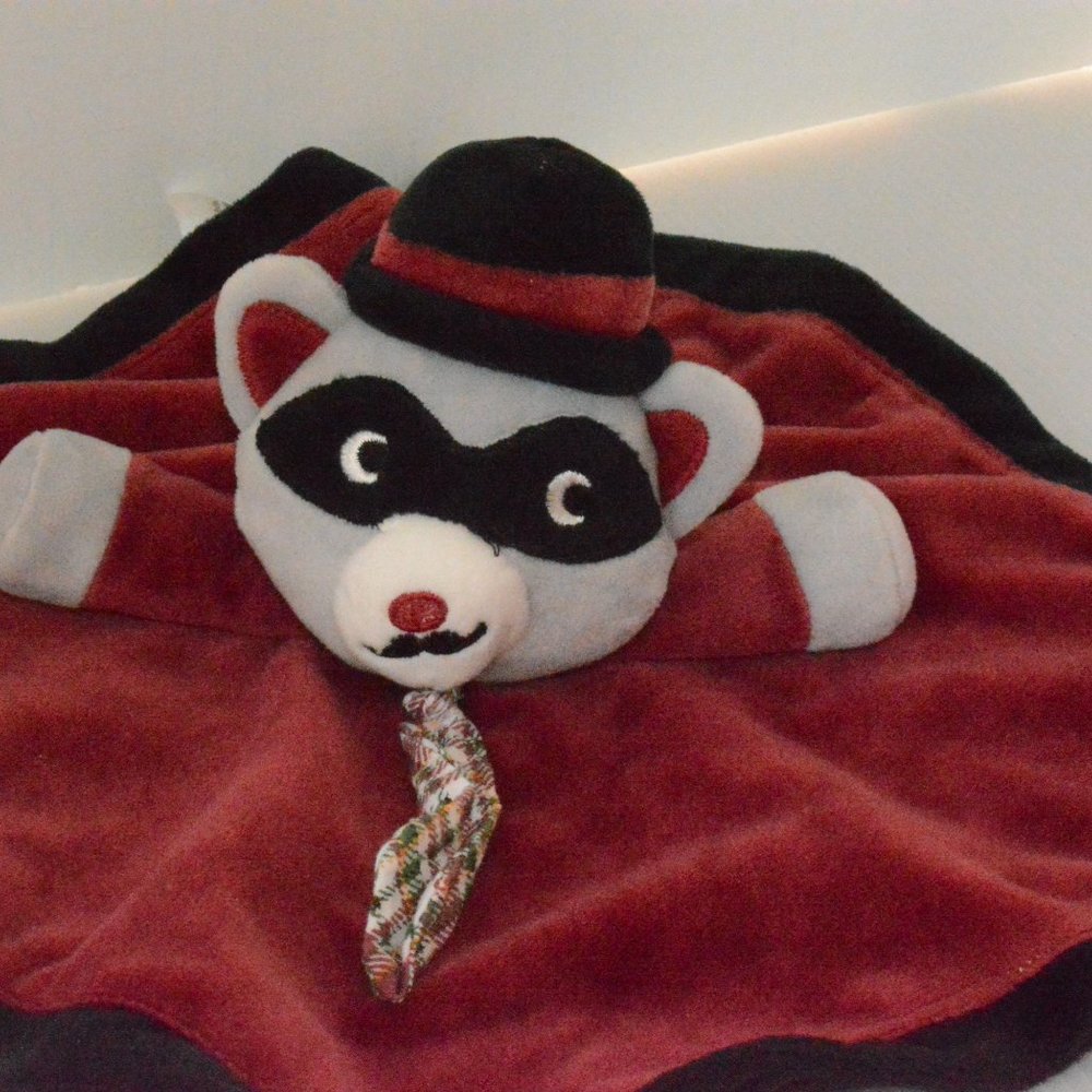 Baby Starters Mustache Bandit Raccoon Lovey Plush Security Blanket Rattle Toy - Picture 2 of 6